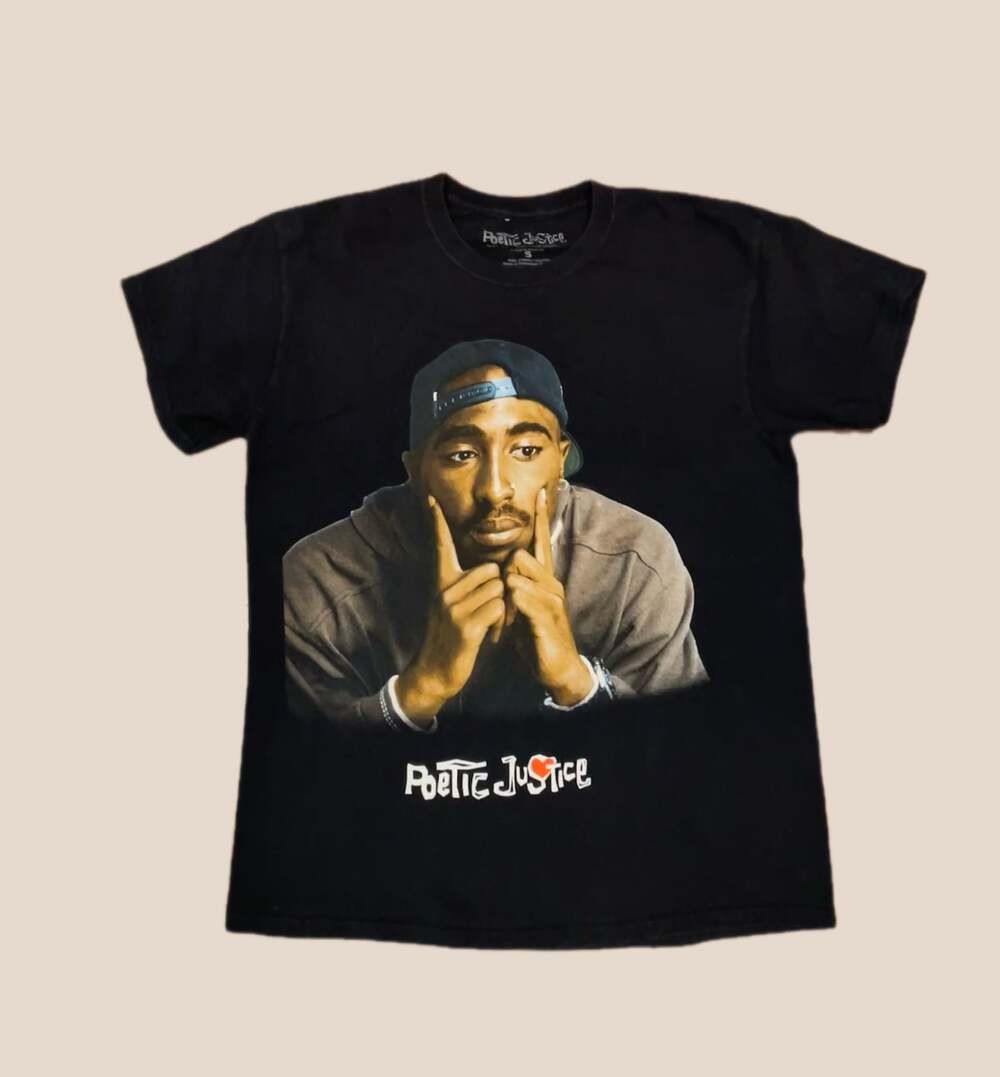 Tupac Poetic Justice Graphic Tee Black Y2K Rap Streetwear Shirt
